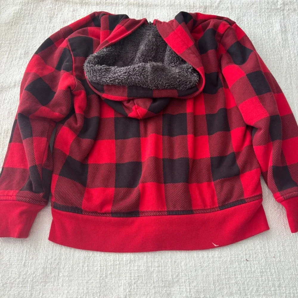Gap Kids Boys Red Black Buffalo Plaid Sherpa Lined Full Zip Hoodie Size M 8